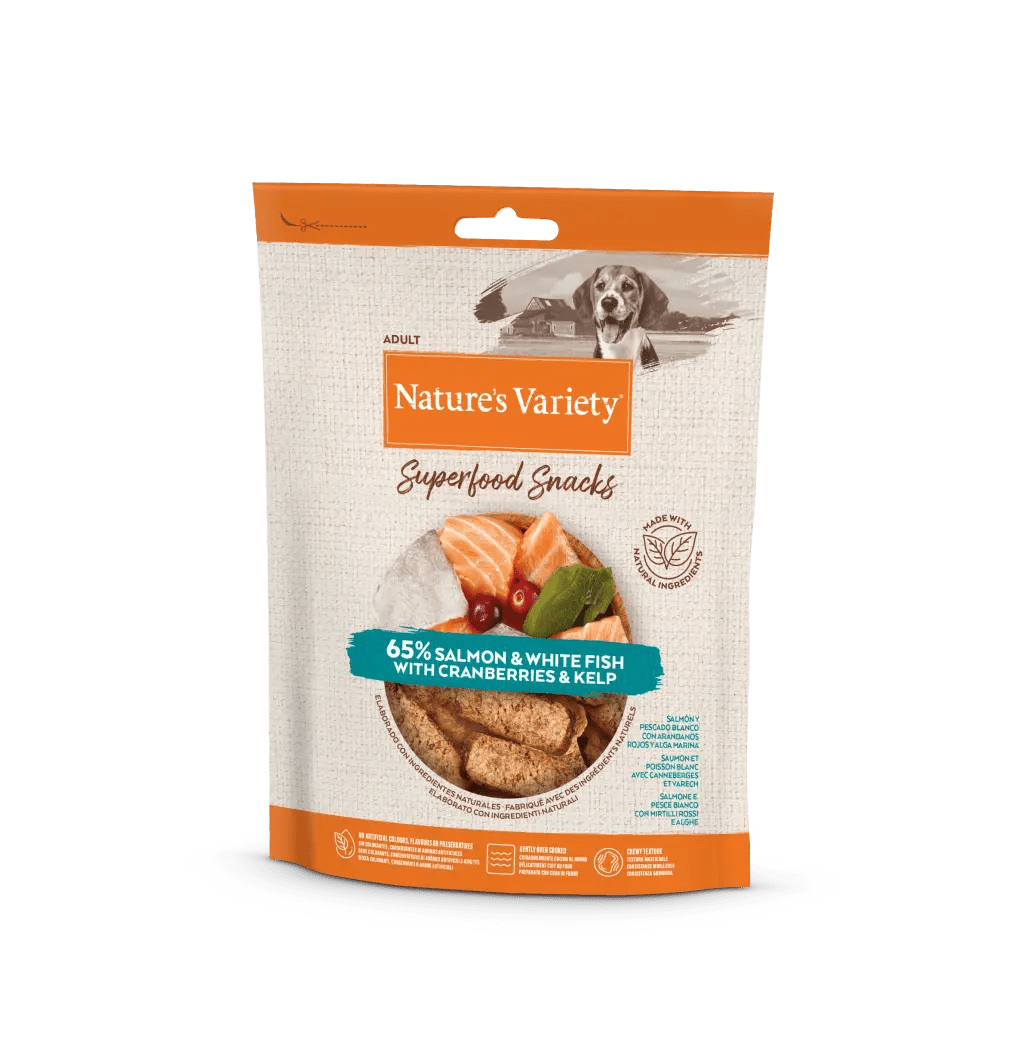 Superfood Snacks de salmão e peixe branco